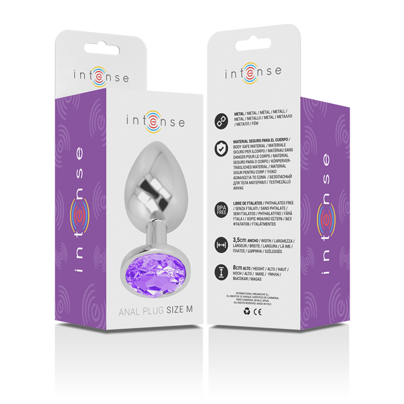 INTENSE - ALUMINUM METAL ANAL PLUG WITH VIOLET CRYSTAL SIZE M - Amore24