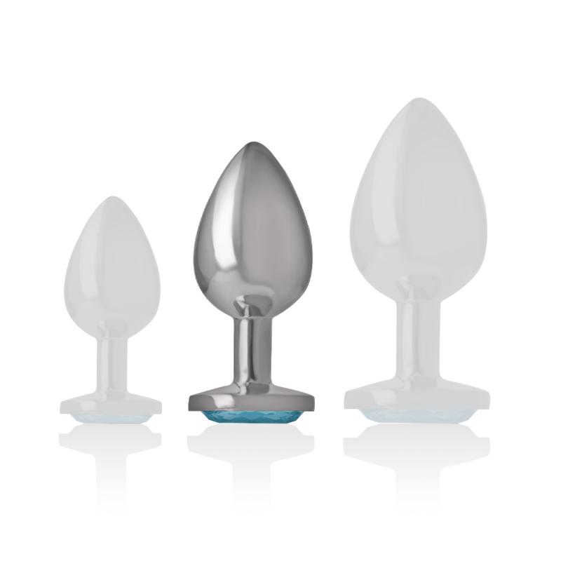 INTENSE - ALUMINUM METAL ANAL PLUG WITH BLUE GLASS SIZE M - Amore24