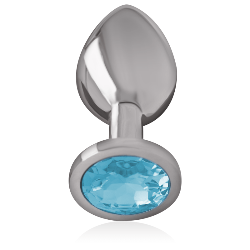 INTENSE - ALUMINUM METAL ANAL PLUG WITH BLUE GLASS SIZE M - Amore24
