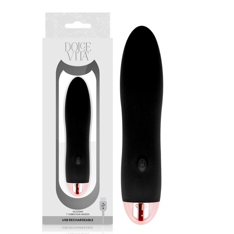 DOLCE VITA - RECHARGEABLE VIBRATOR FOUR BLACK 7 SPEEDS - Amore24