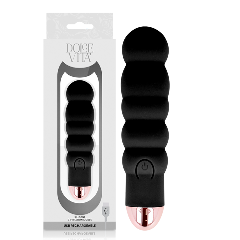 DOLCE VITA - RECHARGEABLE VIBRATOR SIX BLACK 7 SPEEDS - Amore24