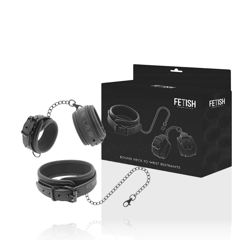 FETISH SUBMISSIVE - VEGAN LEATHER NECKLACE AND HANDCUFFS WITH NOPRENE LINING - Amore24
