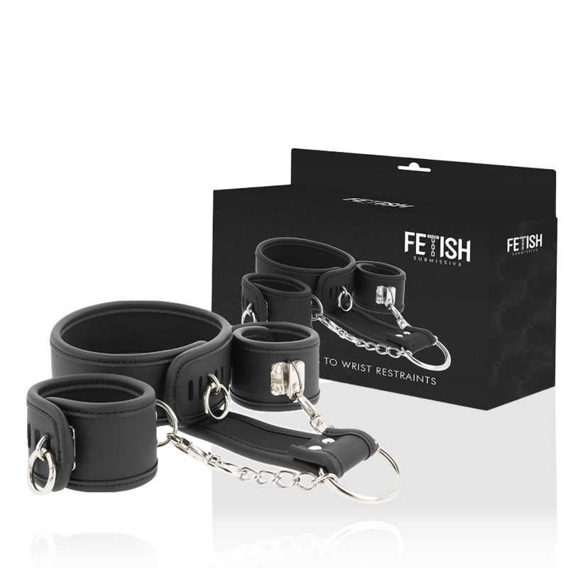 FETISH SUBMISSIVE - VEGAN LEATHER NECKLACE AND HANDCUFFS WITH NOPRENE LINING - Amore24
