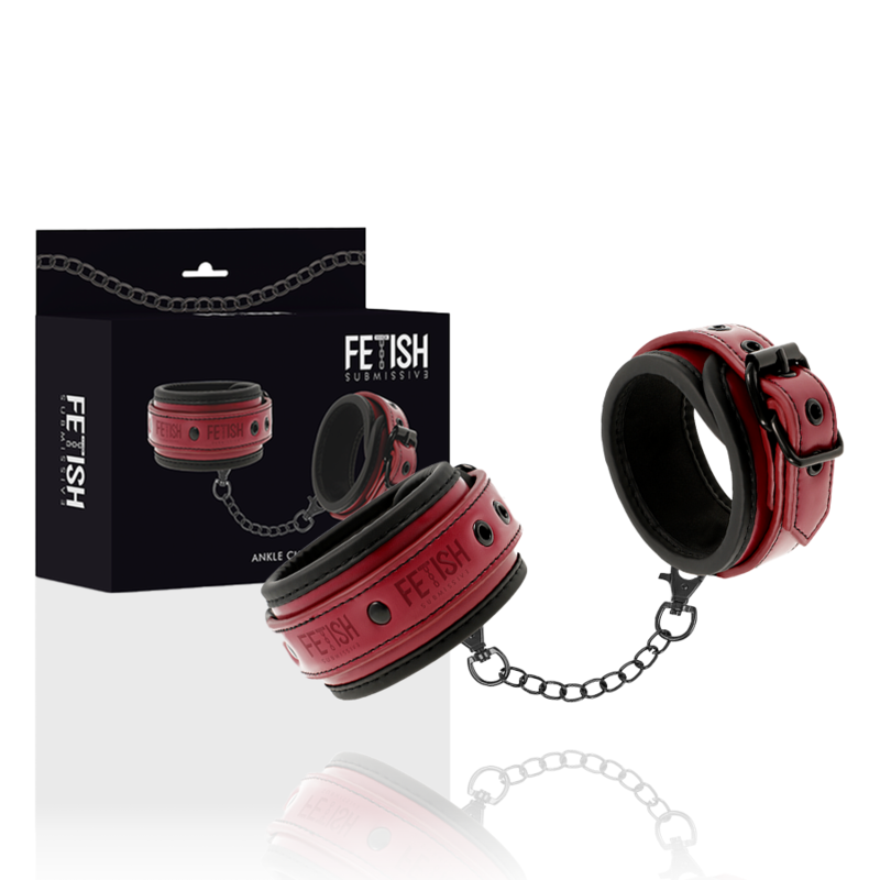 FETISH SUBMISSIVE DARK ROOM - VEGAN LEATHER ANKLE HANDCUFFS WITH NEOPRENE LINING - Amore24