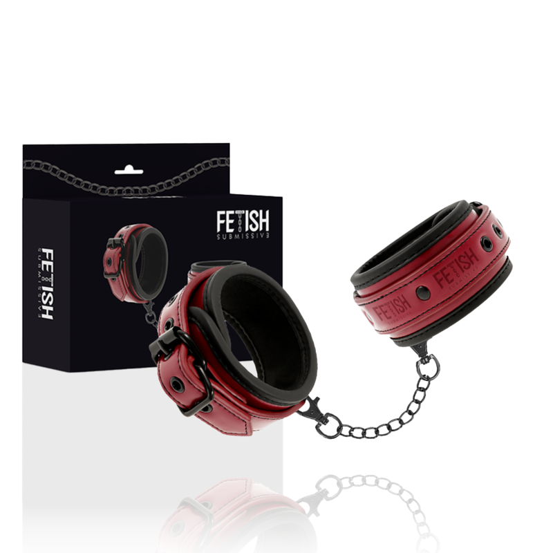 FETISH SUBMISSIVE DARK ROOM - VEGAN LEATHER HANDCUFFS WITH NEOPRENE LINING - Amore24