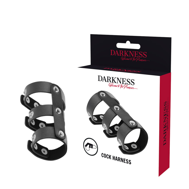 DARKNESS - ADJUSTABLE LEATHER DOUBLE PENIS AND TESTICLE RING - Amore24