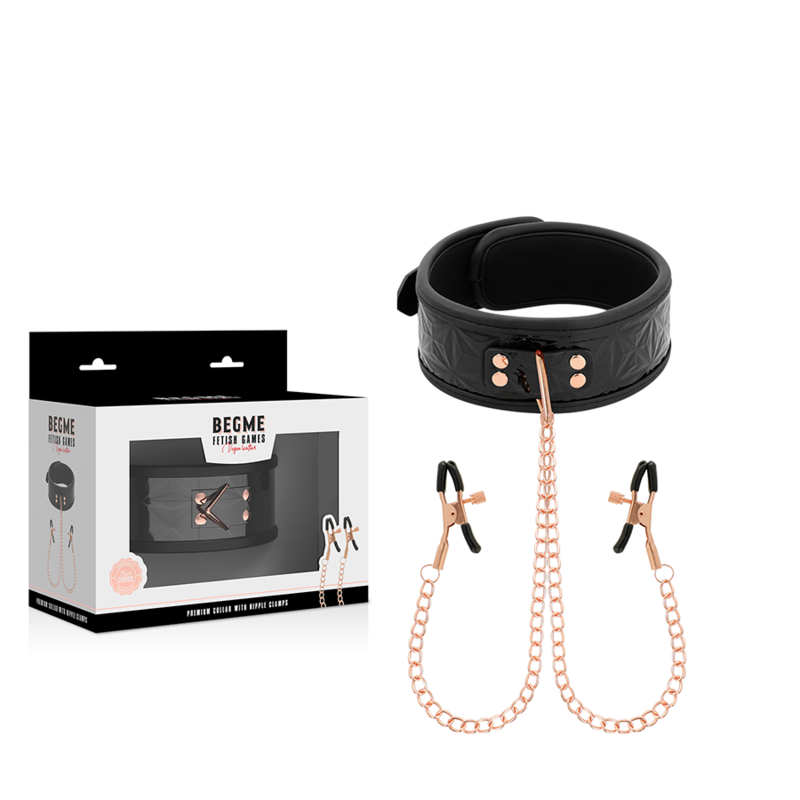 BEGME - BLACK EDITION COLLAR WITH NIPPLE CLAMPS WITH NEOPRENE LINING - Amore24