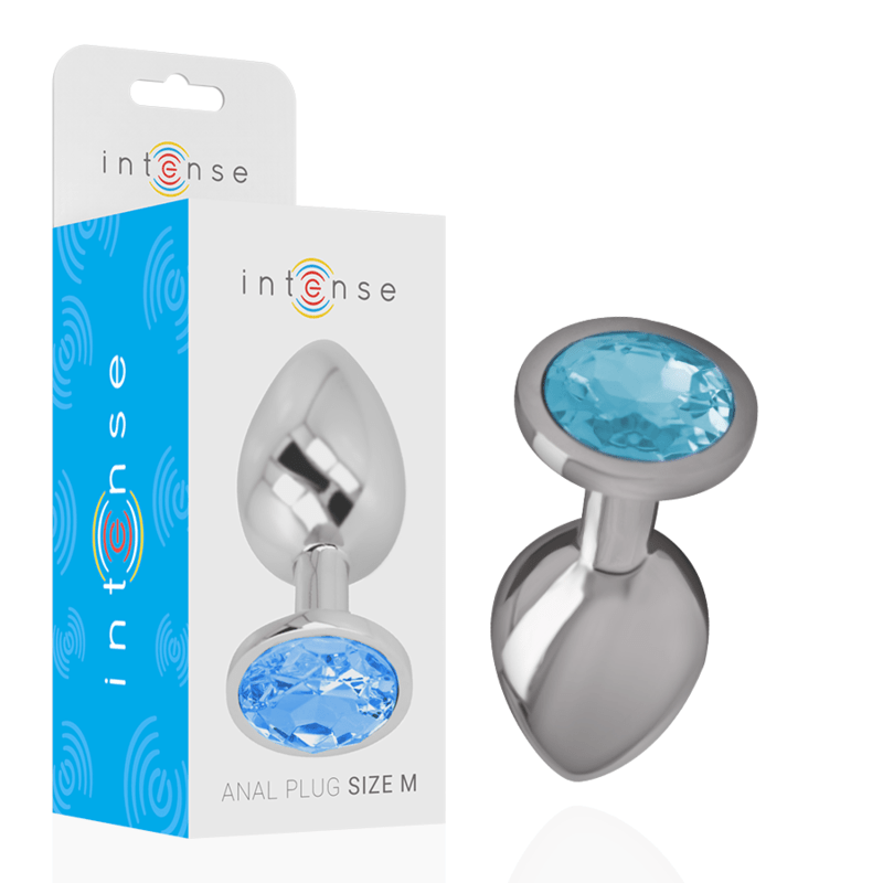 INTENSE - ALUMINUM METAL ANAL PLUG WITH BLUE GLASS SIZE M - Amore24