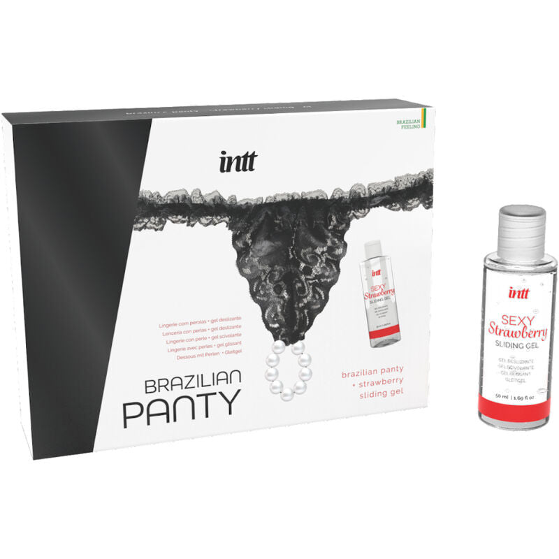 INTT RELEASES - BRAZILIAN BLACK PANTY WITH PEARLS AND LUBRICANT GEL 50 ML - Amore24