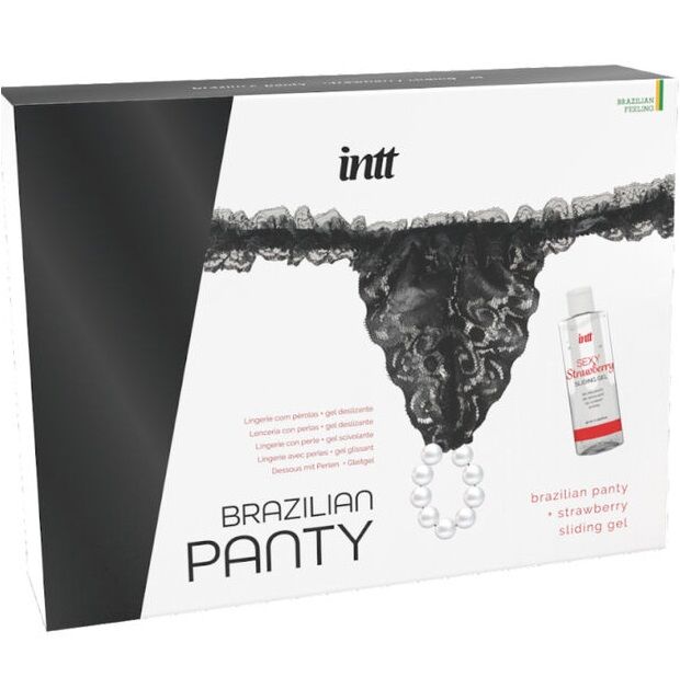 INTT RELEASES - BRAZILIAN BLACK PANTY WITH PEARLS AND LUBRICANT GEL 50 ML - Amore24