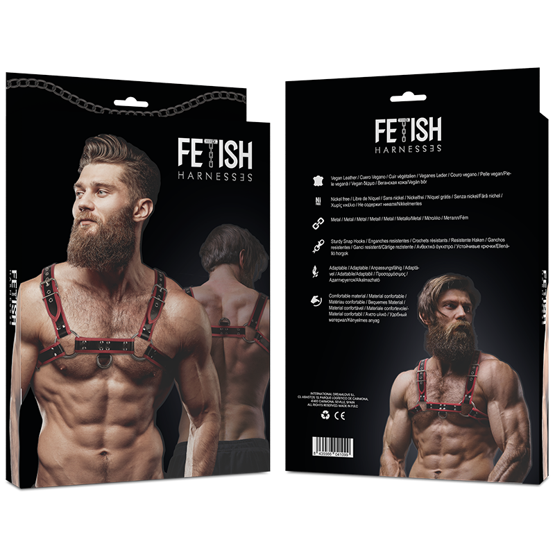 FETISH SUBMISSIVE ATTITUDE - MENS ECO-LEATHER CHEST HARNESS BLACK/RED - Amore24
