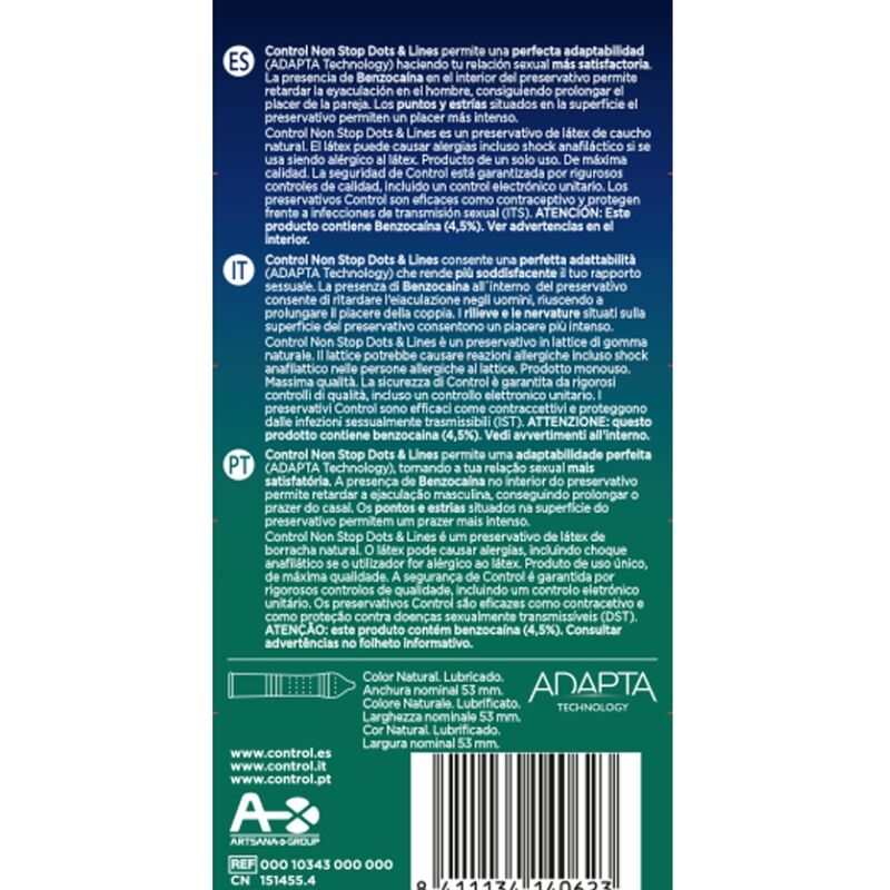 CONTROL - NONSTOP DOTS AND LINES CONDOMS 12 UNITS - Amore24