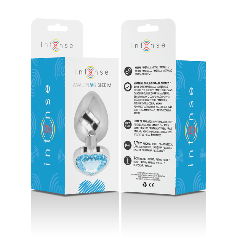 INTENSE - ALUMINUM METAL ANAL PLUG BLUE HEART SIZE M - Amore24