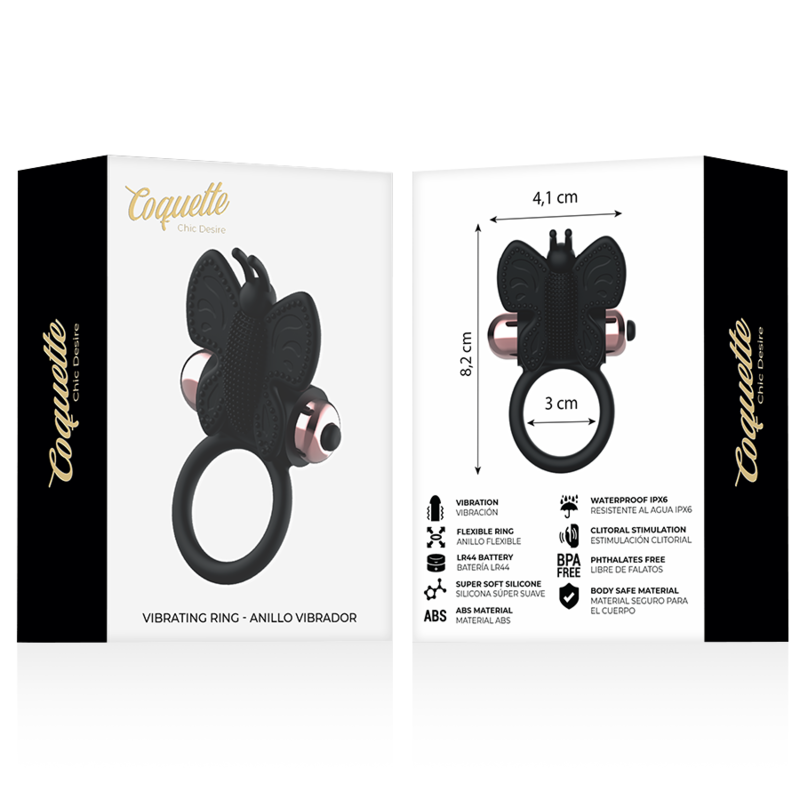 COQUETTE CHIC DESIRE - COCK RING BUTTERFLY WITH VIBRATOR BLACK/ GOLD - Amore24