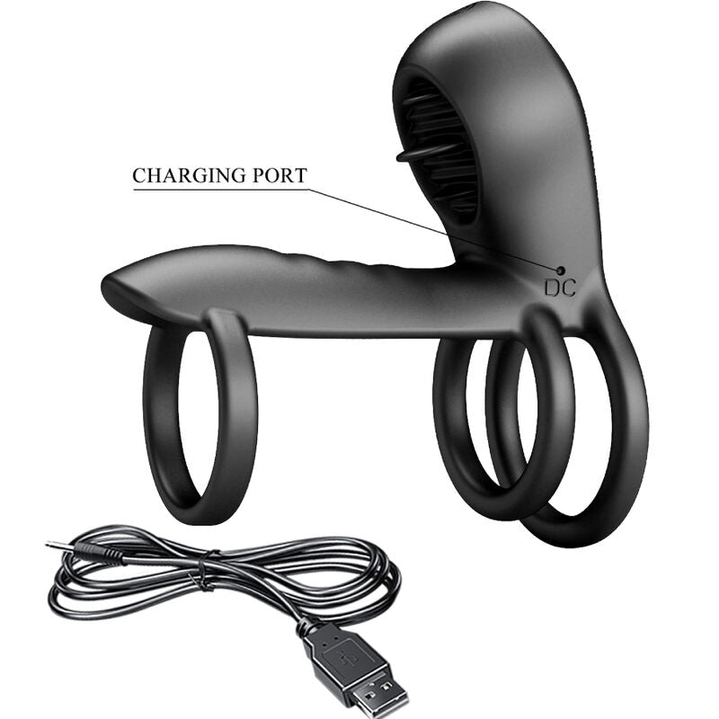 PRETTY LOVE - JAMMY PENIS SHEATH 12 VIBRATIONS WITH RECHARGEABLE SILICONE TONGUE - Amore24