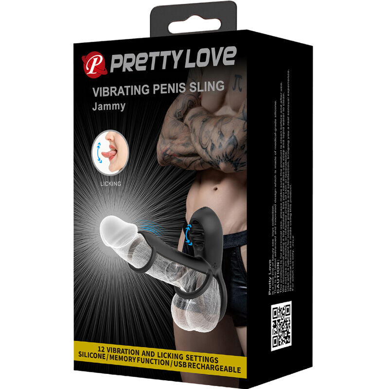 PRETTY LOVE - JAMMY PENIS SHEATH 12 VIBRATIONS WITH RECHARGEABLE SILICONE TONGUE - Amore24
