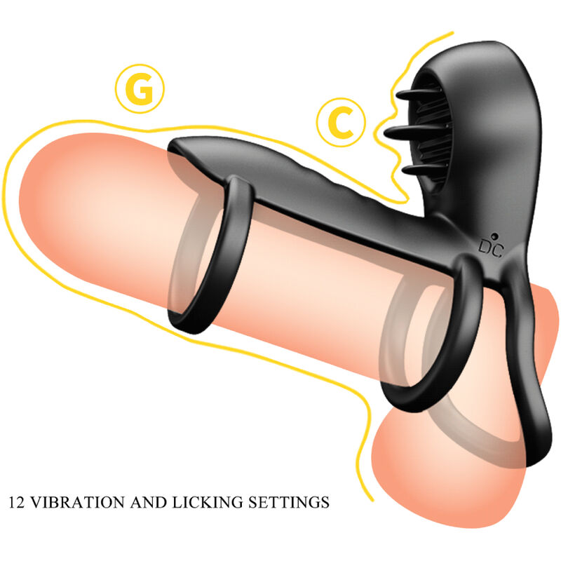 PRETTY LOVE - JAMMY PENIS SHEATH 12 VIBRATIONS WITH RECHARGEABLE SILICONE TONGUE - Amore24