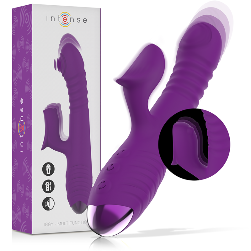 INTENSE - IGGY MULTIFUNCTION RECHARGEABLE VIBRATOR UP & DOWN WITH CLITORAL STIMULATOR PURPLE - Amore24