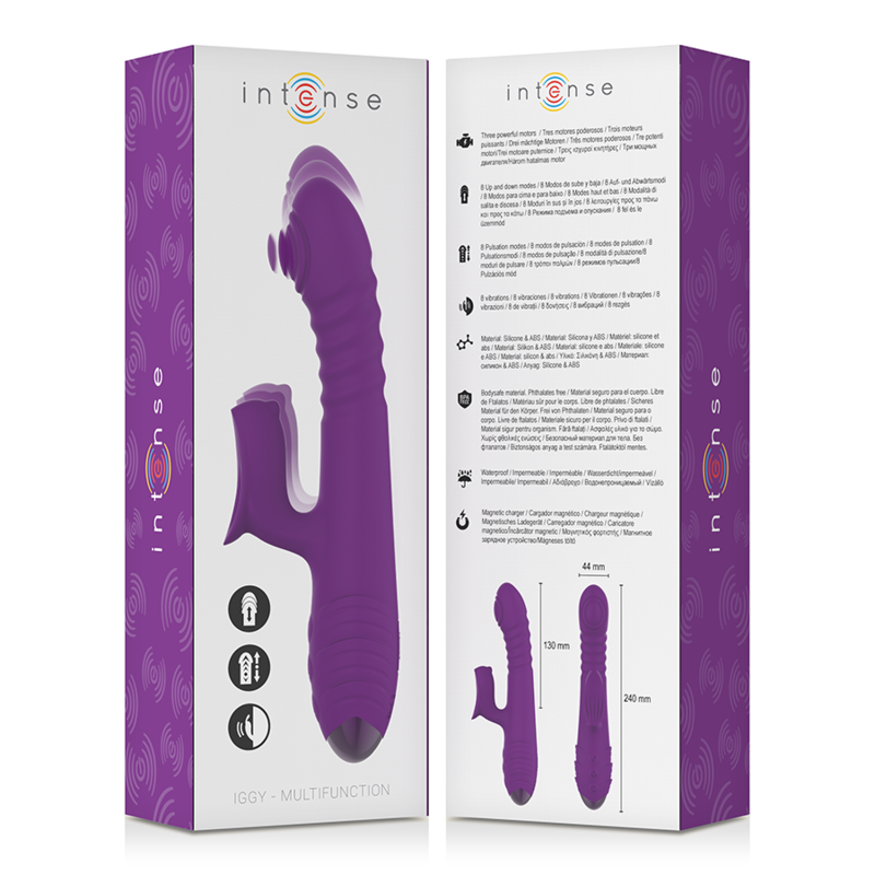 INTENSE - IGGY MULTIFUNCTION RECHARGEABLE VIBRATOR UP & DOWN WITH CLITORAL STIMULATOR PURPLE - Amore24