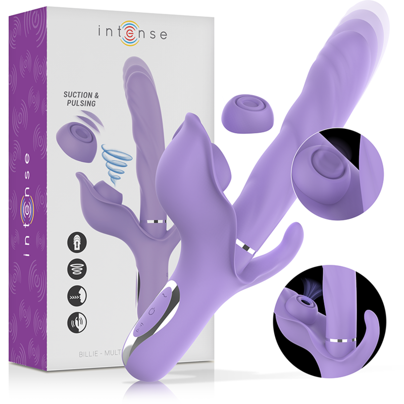 INTENSE - BILLIE MULTIFUNCTION RECHARGEABLE VIBRATOR SUCTION & PULSING PURPLE - Amore24