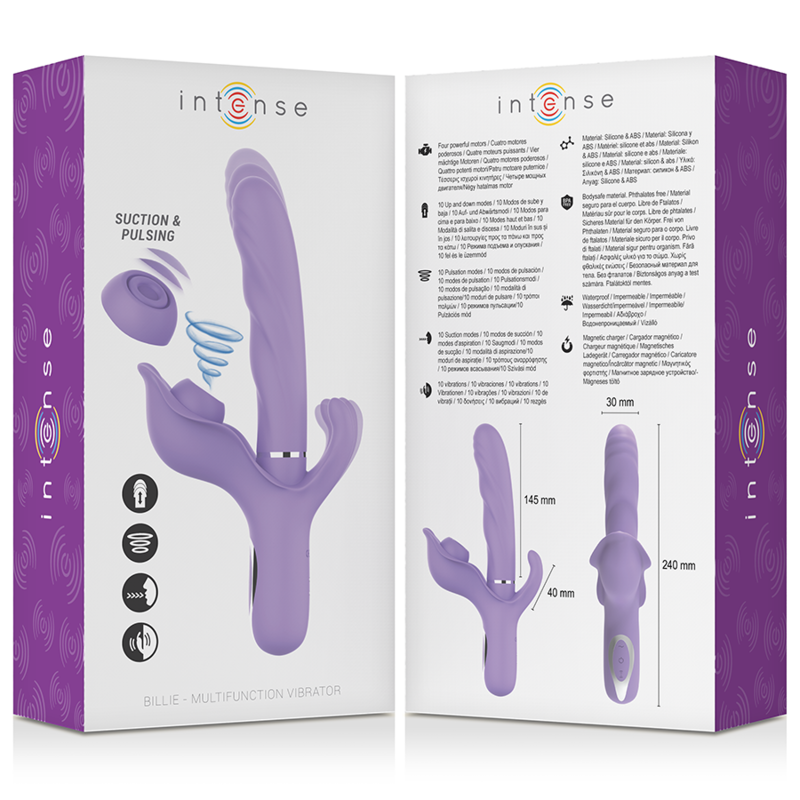 INTENSE - BILLIE MULTIFUNCTION RECHARGEABLE VIBRATOR SUCTION & PULSING PURPLE - Amore24