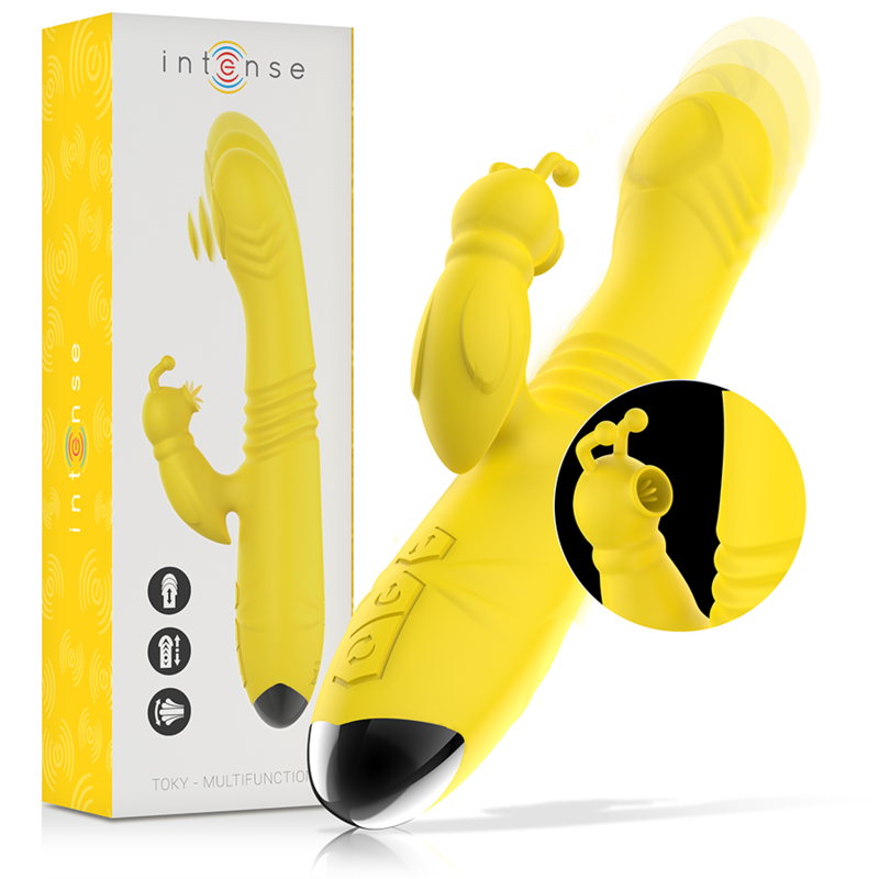 INTENSE - TOKY MULTIFUNCTION VIBRATOR UP & DOWN WITH CLITORAL STIMULATOR YELLOW - Amore24