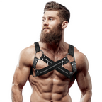 FETISH SUBMISSIVE ATTITUDE - ADJUSTABLE NEOPRENE CROSS-OVER CHEST BULLDOG HARNESS WITH ZIPPERS FOR MEN - Amore24