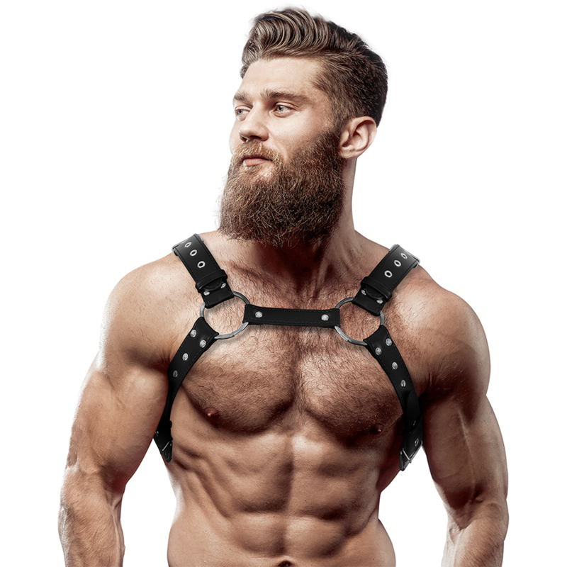 FETISH SUBMISSIVE ATTITUDE - MENS ECO-LEATHER CHEST HARNESS WITH STUDS - Amore24