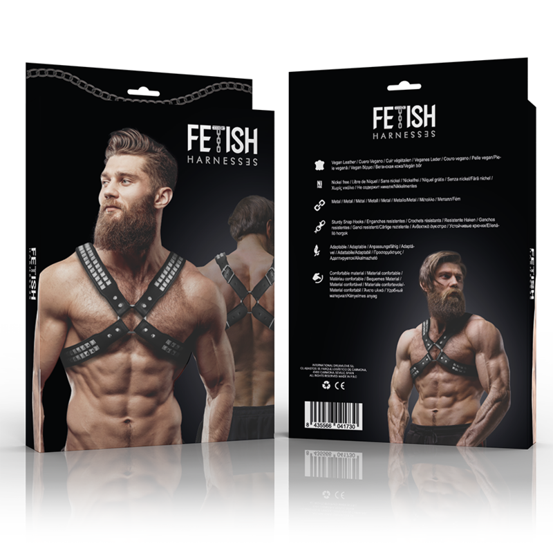 FETISH SUBMISSIVE ATTITUDE - MENS CROSSED CHEST ECO-LEATHER HARNESS WITH RIVETS - Amore24