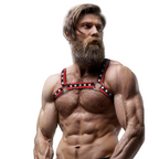 FETISH SUBMISSIVE ATTITUDE - MENS ECO-LEATHER CHEST BULLDOG HARNESS BLACK/RED - Amore24