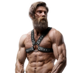 FETISH SUBMISSIVE ATTITUDE - MENS CROSS-OVER ECO-LEATHER CHEST HARNESS WITH STUDS - Amore24