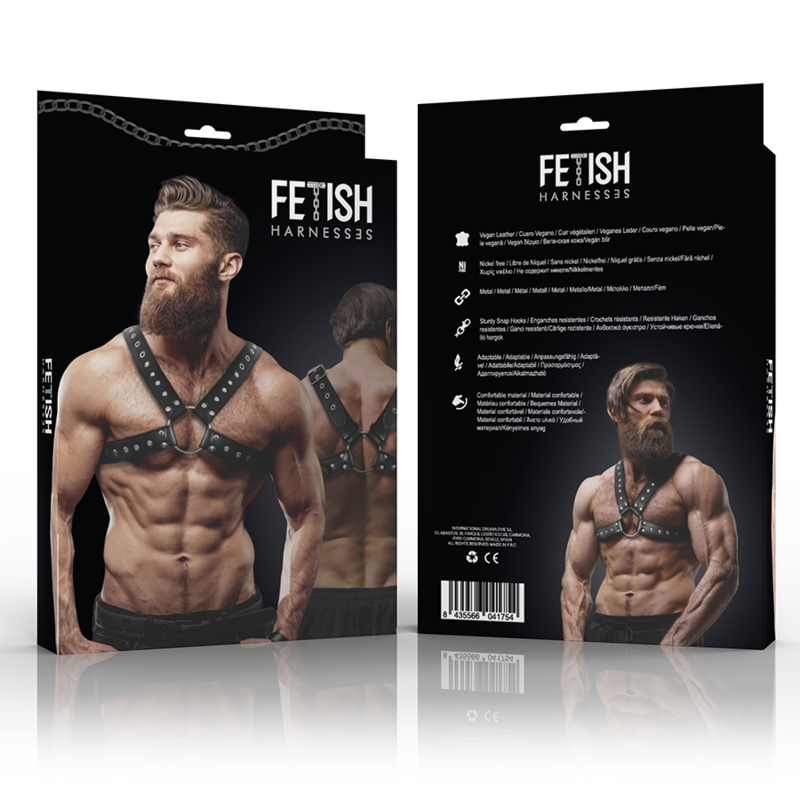 FETISH SUBMISSIVE ATTITUDE - MENS CROSS-OVER ECO-LEATHER CHEST HARNESS WITH STUDS - Amore24