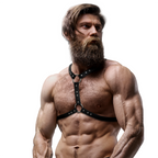 FETISH SUBMISSIVE ATTITUDE - ECO-LEATHER CHEST HARNESS WITH DOUBLE SUPPORT AND STUDS FOR MEN - Amore24