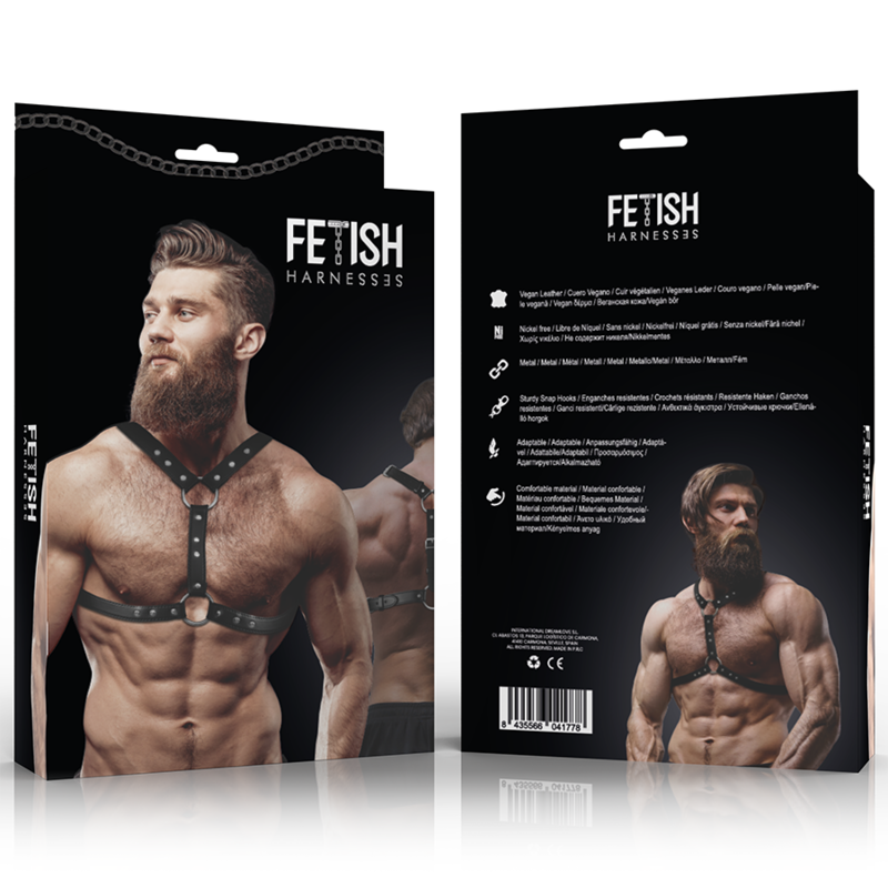 FETISH SUBMISSIVE ATTITUDE - ECO-LEATHER CHEST HARNESS WITH DOUBLE SUPPORT AND STUDS FOR MEN - Amore24