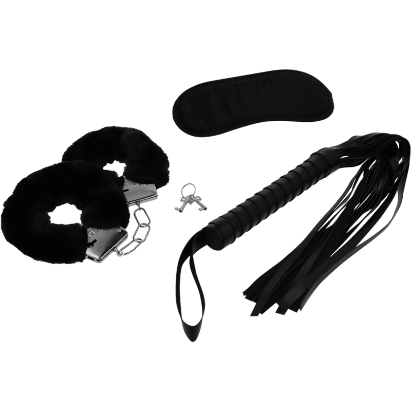 INTENSE - FETISH EROTIC PLAYSET 1 WITH HANDCUFFS, BLIND MASK AND FLOGGER - Amore24