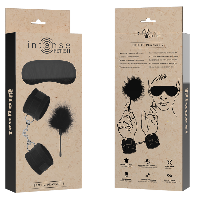 INTENSE - FETISH EROTIC PLAYSET 2 WITH HANDCUFFS, BLIND MASK AND TICKLER - Amore24