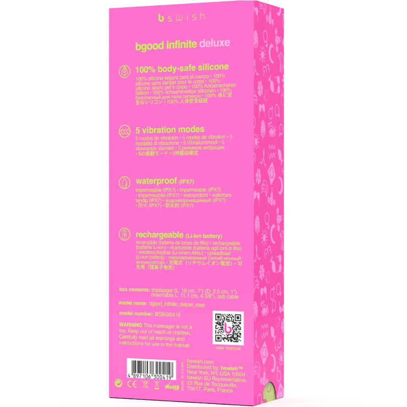 B SWISH - BGOOD INFINITE DELUXE RECHARGEABLE VIBRATOR PINK SILICONE - Amore24