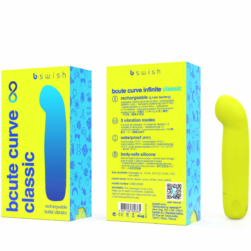 B SWISH - BCUTE CURVE INFINITE CLASSIC RECHARGEABLE SILICONE VIBRATOR YELLOW - Amore24
