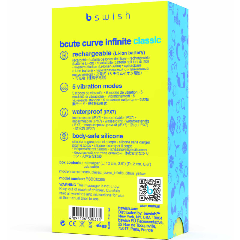 B SWISH - BCUTE CURVE INFINITE CLASSIC RECHARGEABLE SILICONE VIBRATOR YELLOW - Amore24