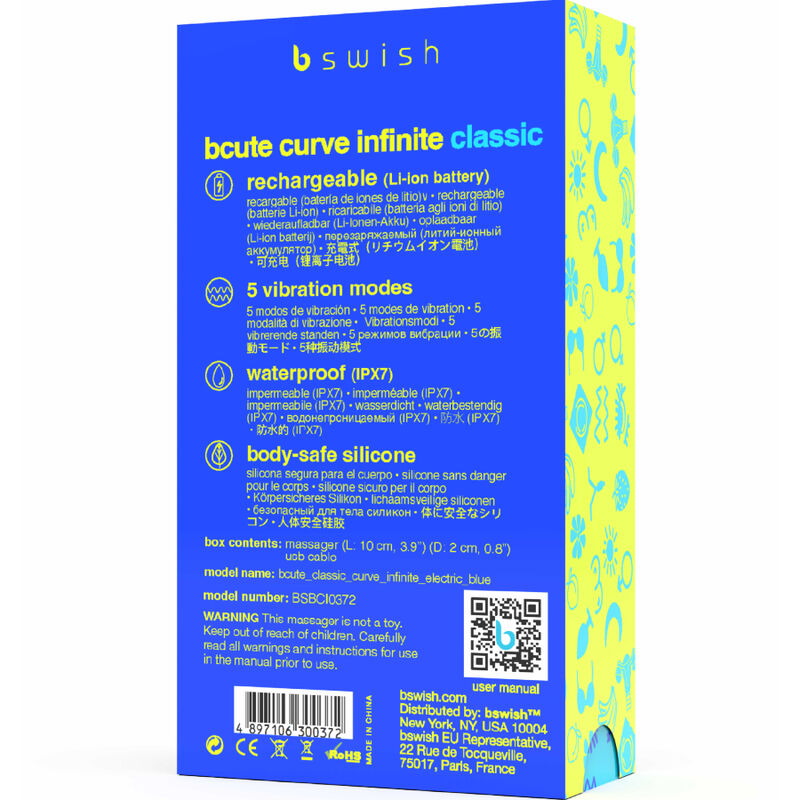 B SWISH - BCUTE CURVE INFINITE CLASSIC RECHARGEABLE VIBRATOR BLUE SILICONE - Amore24