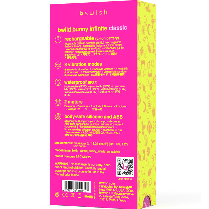 B SWISH - BWILD BUNNY INFINITE CLASSIC RECHARGEABLE VIBRATOR PINK SILICONE - Amore24