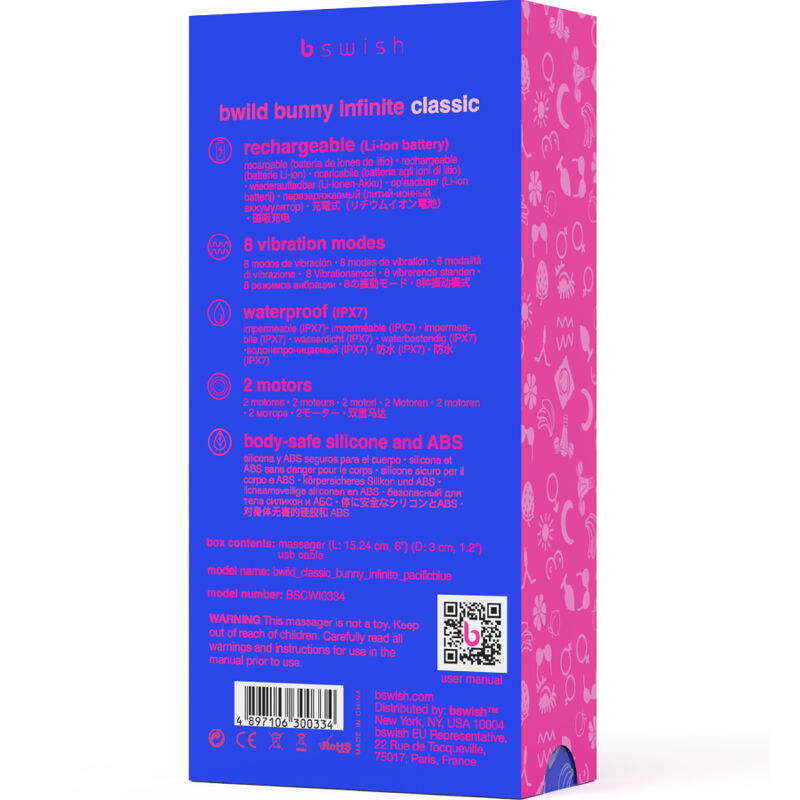 B SWISH - BWILD BUNNY INFINITE CLASSIC RECHARGEABLE VIBRATOR BLUE SILICONE - Amore24