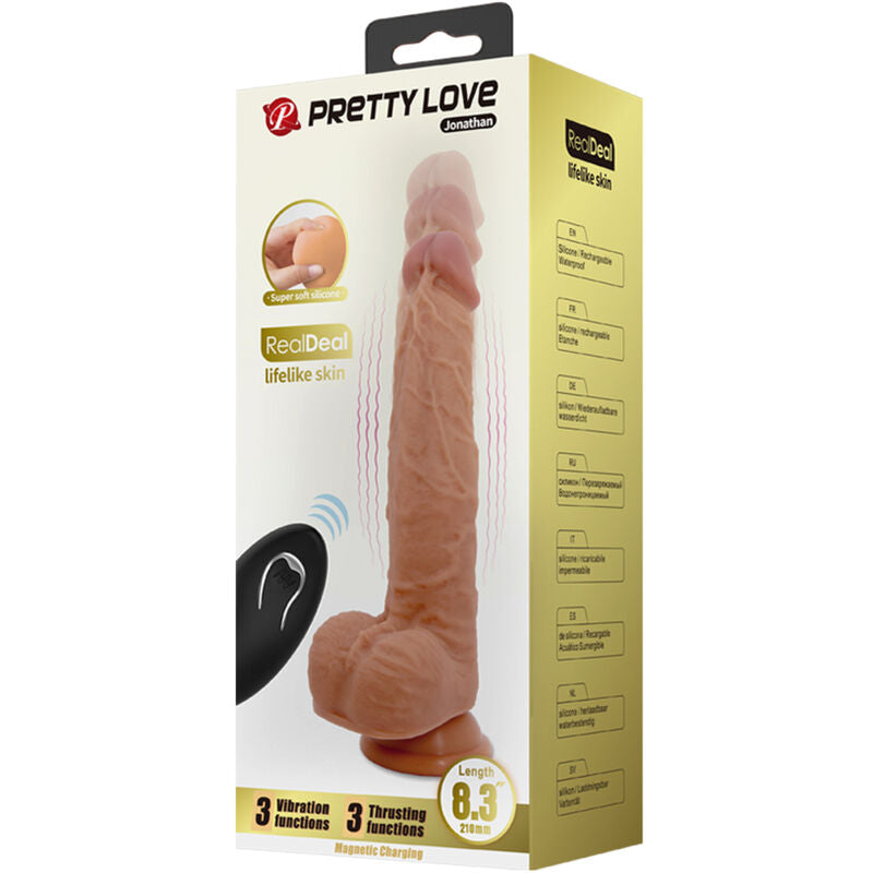 PRETTY LOVE - JONATHAN SILICONE DILDO 3 VIBRATIONS + 3 INSERTION MEASUREMENTS REMOTE CONTROL 21 CM - Amore24