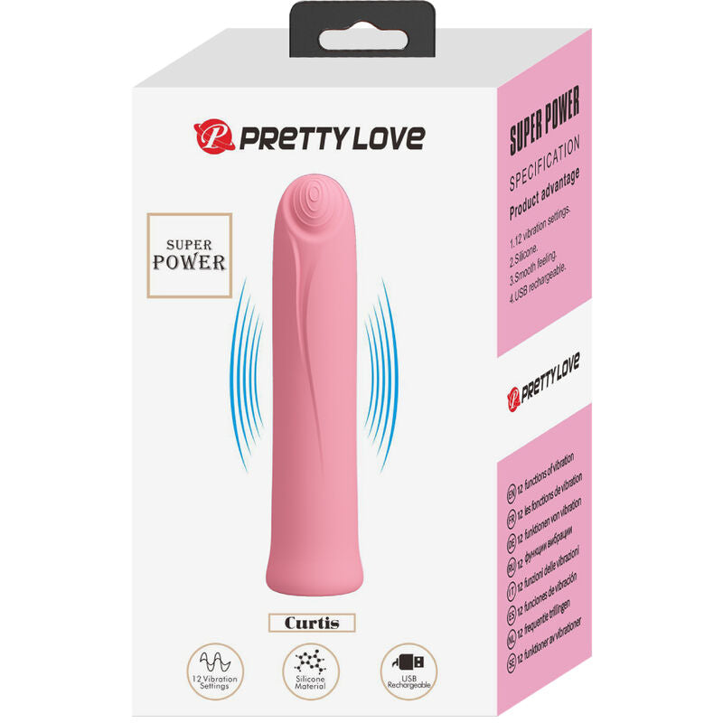 PRETTY LOVE - CURTIS MINI SUPER POWER VIBRATOR 12 PINK SILICONE VIBRATIONS - Amore24