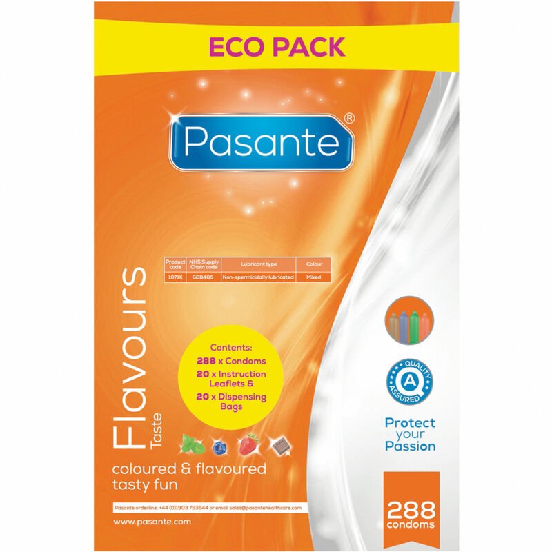PASANTE - CONDOMS ECO PACK FLAVORS BAG 288 UNITS - Amore24