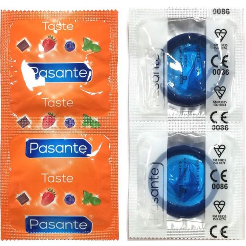 PASANTE - CONDOMS FLAVOR BLUEBERRY BAG 144 UNITS - Amore24