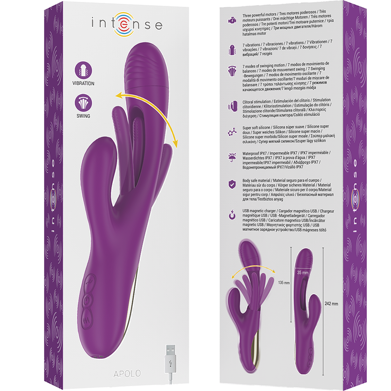INTENSE - APOLO RECHARGEABLE MULTIFUNCTION VIBRATOR 7 VIBRATIONS WITH SWINGING MOTION PURPLE - Amore24