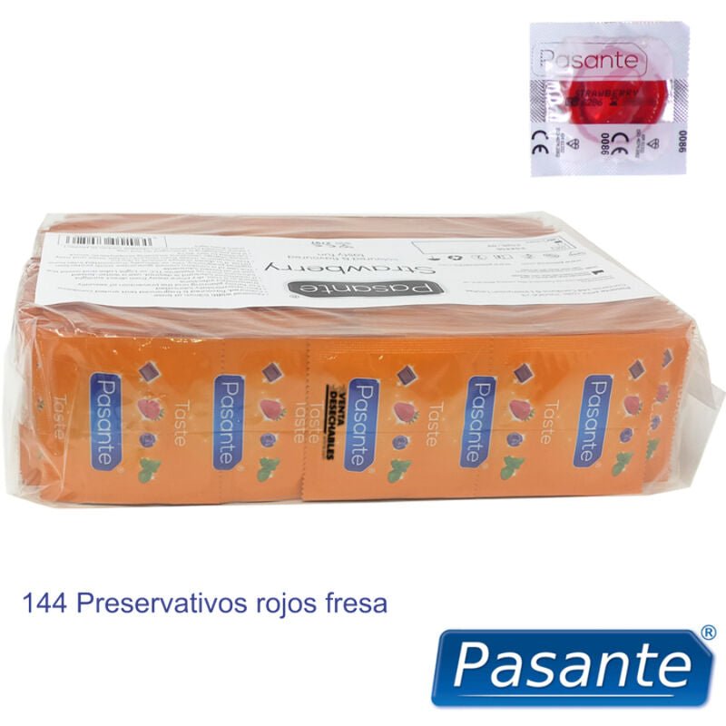 PASANTE - CONDOMS FLAVOR STRAWBERRY BAG 144 UNITS - Amore24