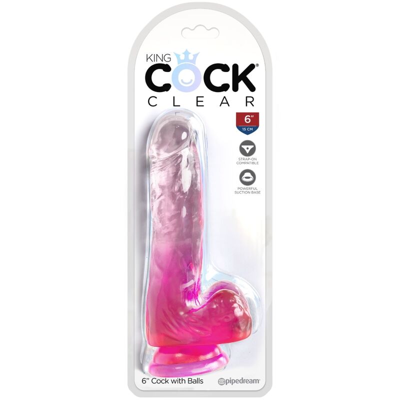 KING COCK - CLEAR REALISTIC PENIS WITH BALLS 13.5 CM PINK - Amore24