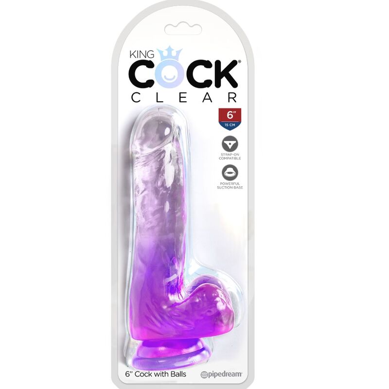 KING COCK - CLEAR REALISTIC PENIS WITH BALLS 13.5 CM PURPLE - Amore24